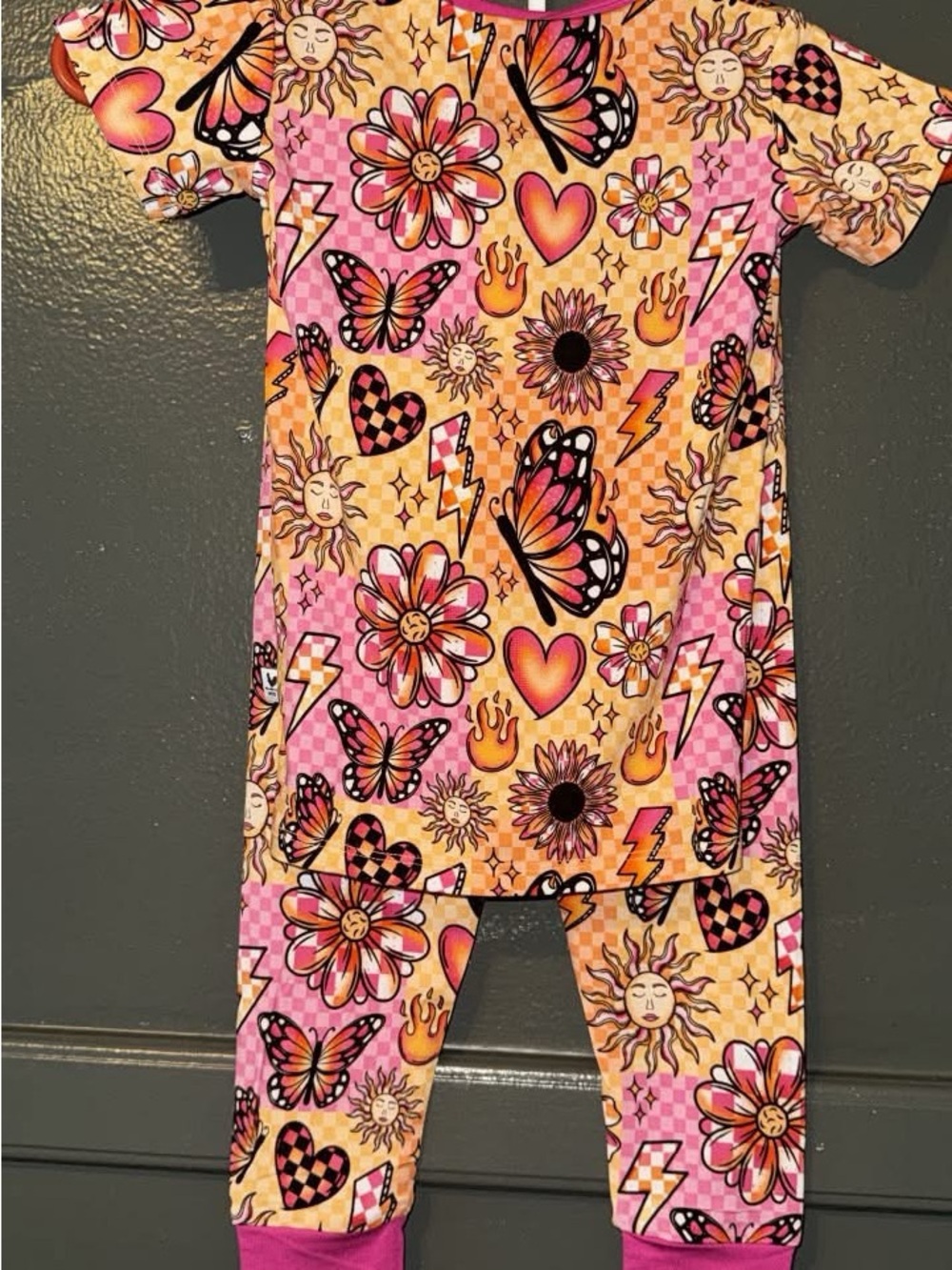 BAMBOO Pink and Orange Butterfly Sunflower Short Sleeve Tee & Pants Set